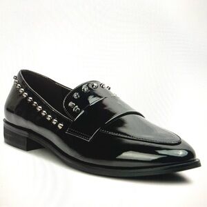 Rag & Co Emilia Black Patent Stud Penny Loafers